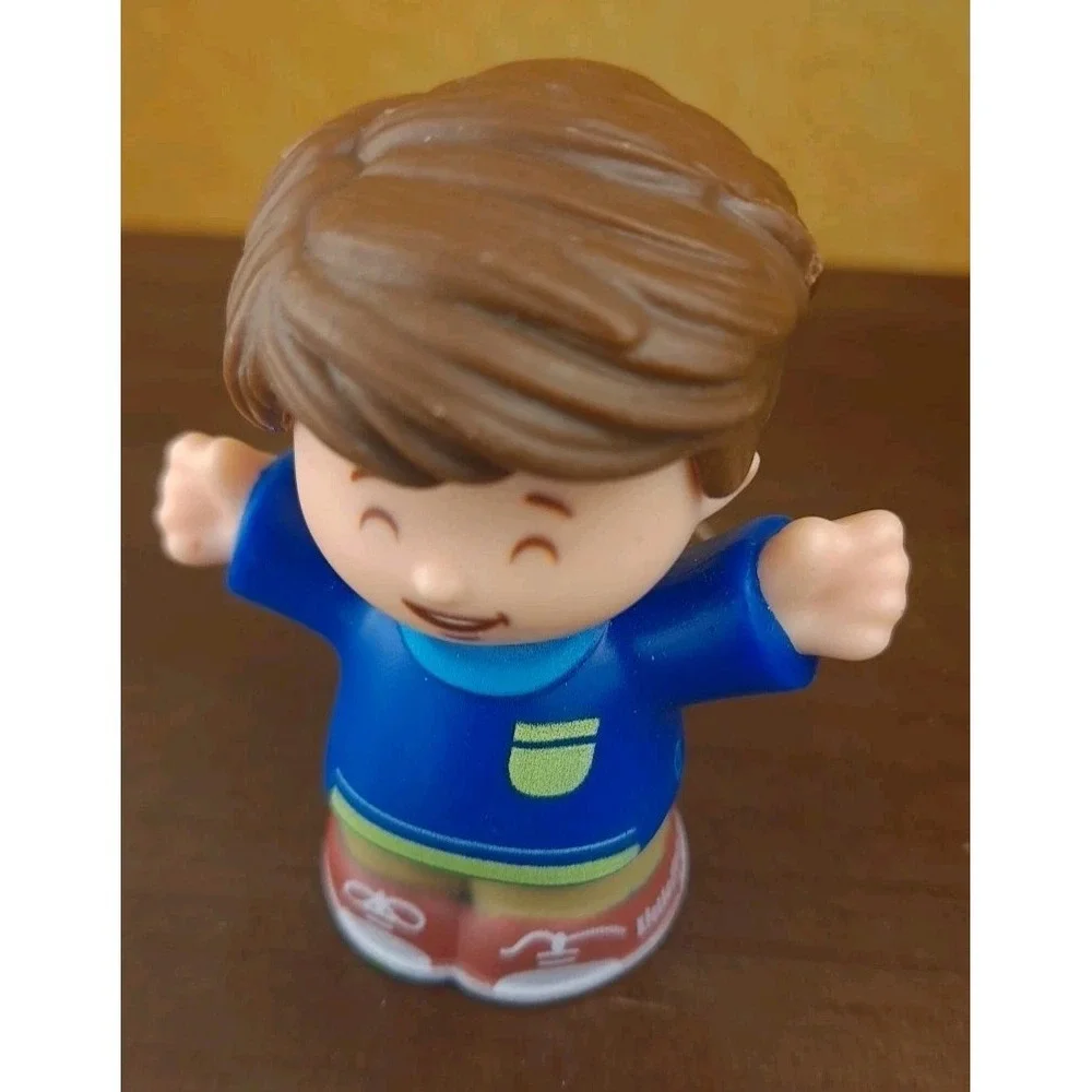 Fisher Price Little People Figure Boy in Blue Shirt Smiling School Bus Toy #340